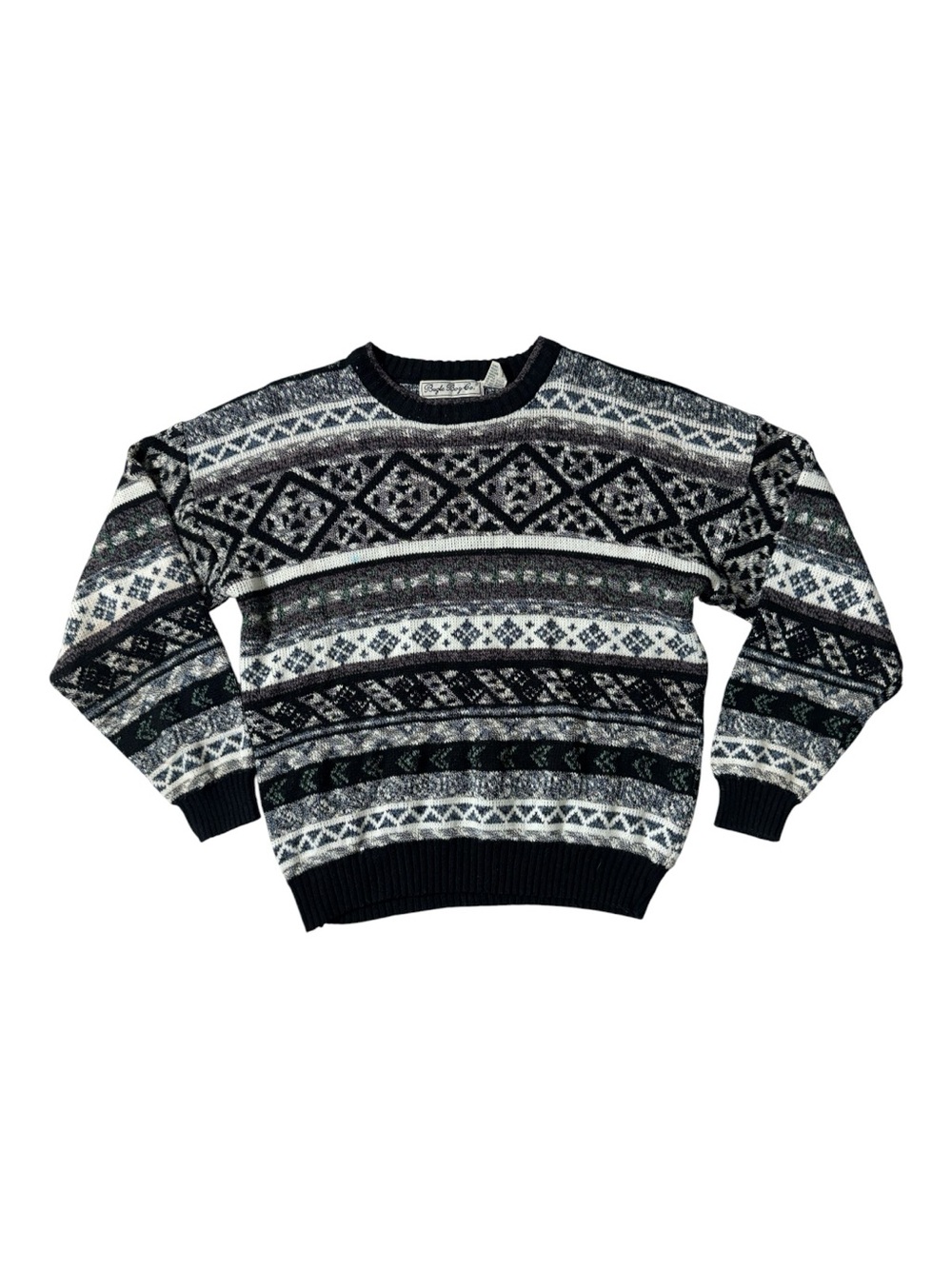 Bugle Boy mens L Large black white fair isle vintage 90s sweater EUC